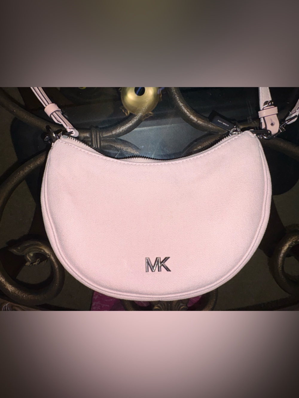 Michael Kors Light Pink denim & leather Crescent Crossbody Bag (NEW WITH TAGS)